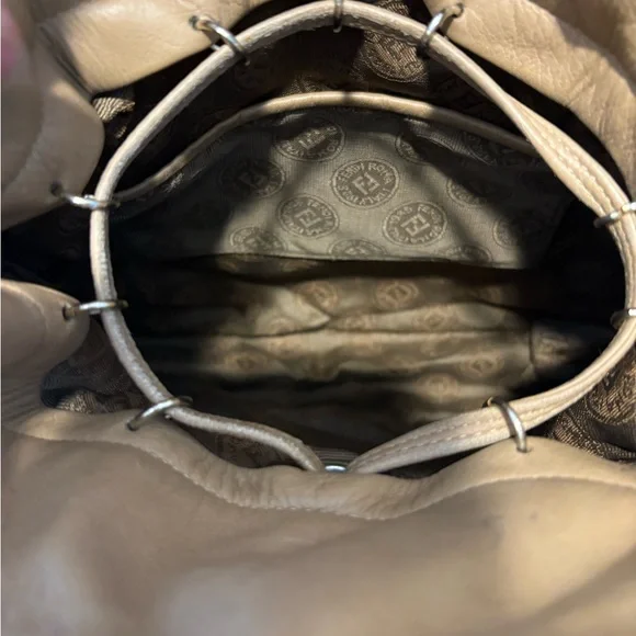 Fendi Beige Leather Shoulder Bag with Croc-Embossed Trim - Picture 6 of 7